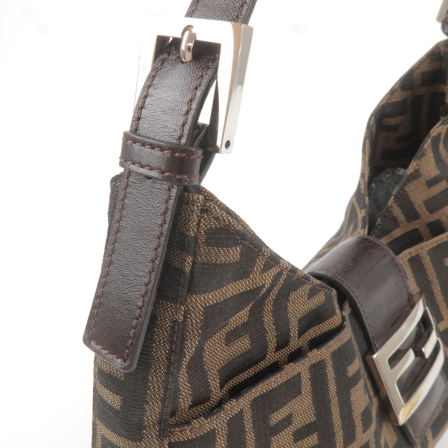 FENDI Zucca Canvas Leather Shoulder Bag Khaki Brown Black 26569