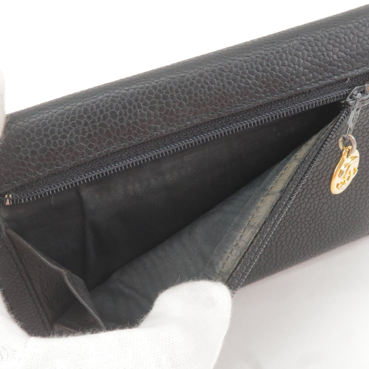 CHANEL Caviar Skin Coco Mark Bi Fold Wallet A01406 Black