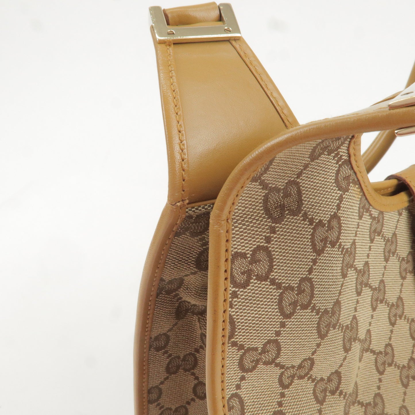GUCCI Jackie GG Canvas Leather Shoulder Bag Beige 002.1067