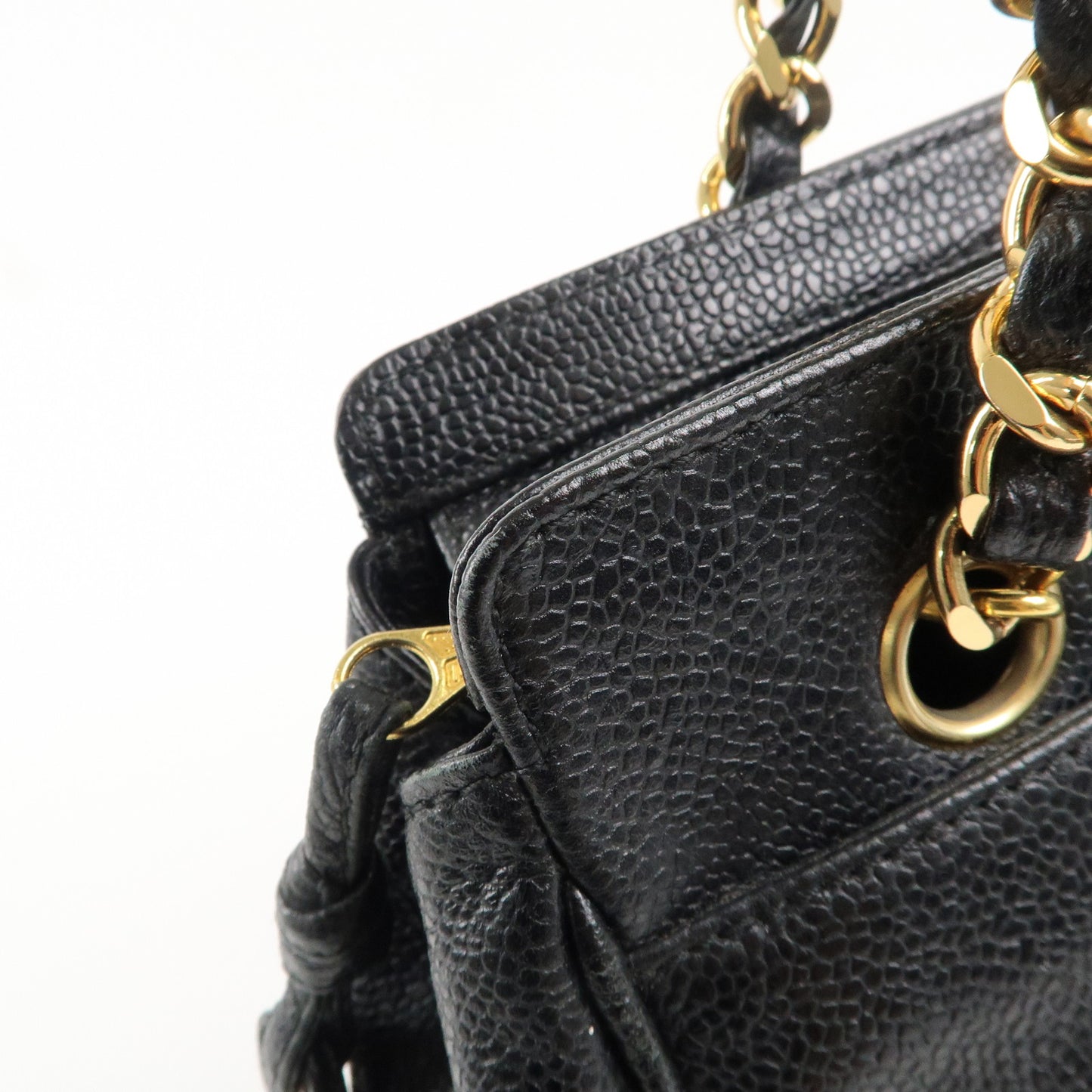 CHANEL Caviar Skin Triple Coco Chain Tote Bag Shoulder Bag Black