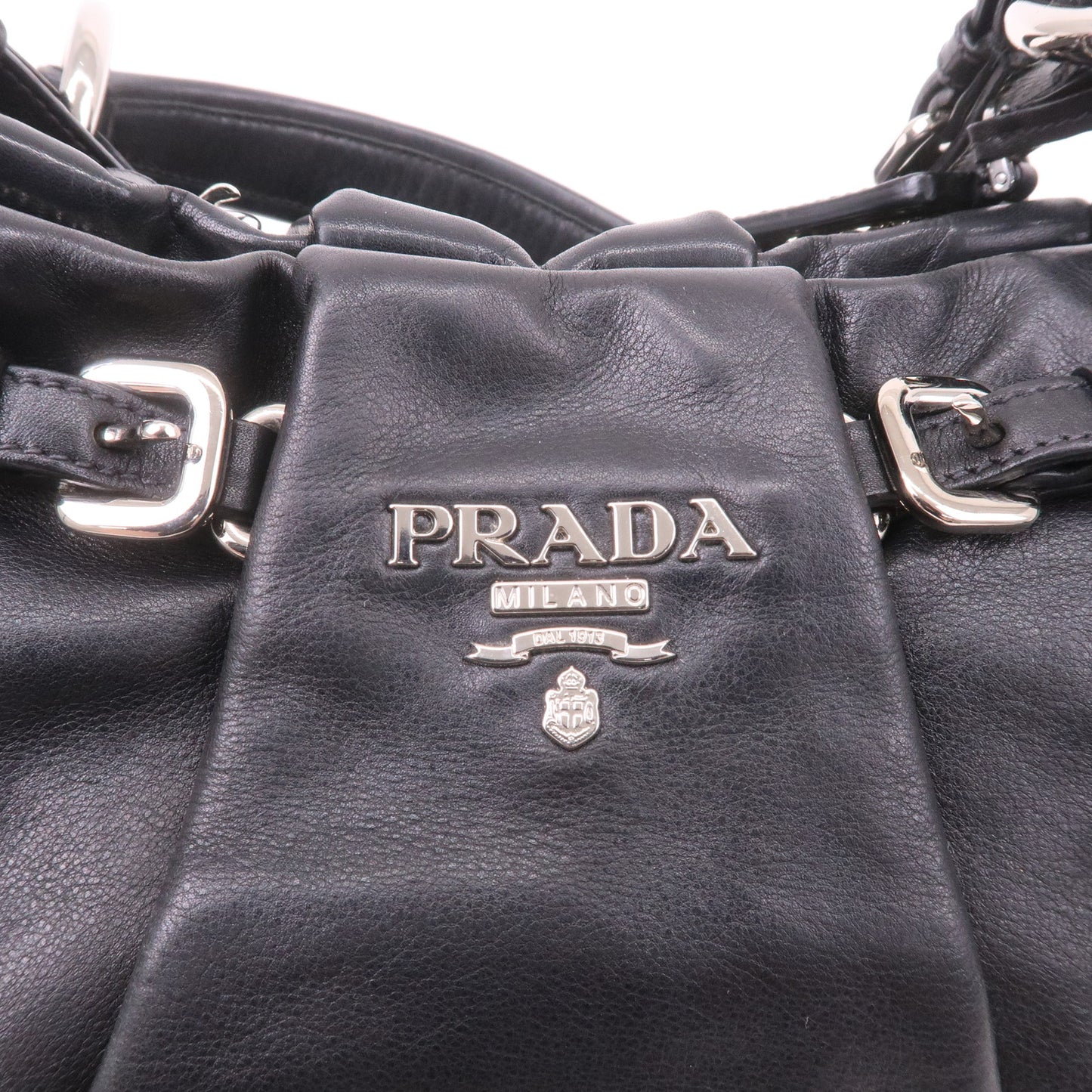 PRADA Logo Leather Shoulder Bag Hand Bag Black BR3795