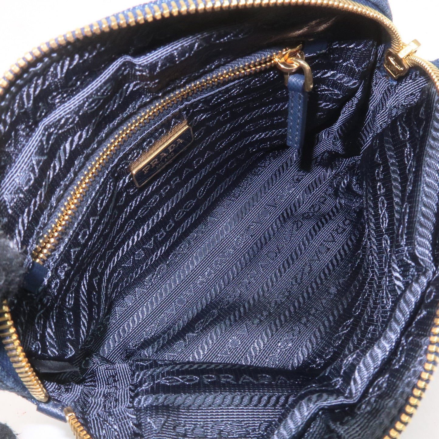 PRADA Canapa Denim Leather Cosmetic Pouch Denim Blue 1NA021