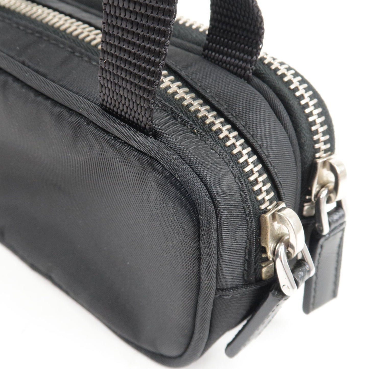 PRADA Logo Nylon Leather Pouch Mini Bag Black 1N1346