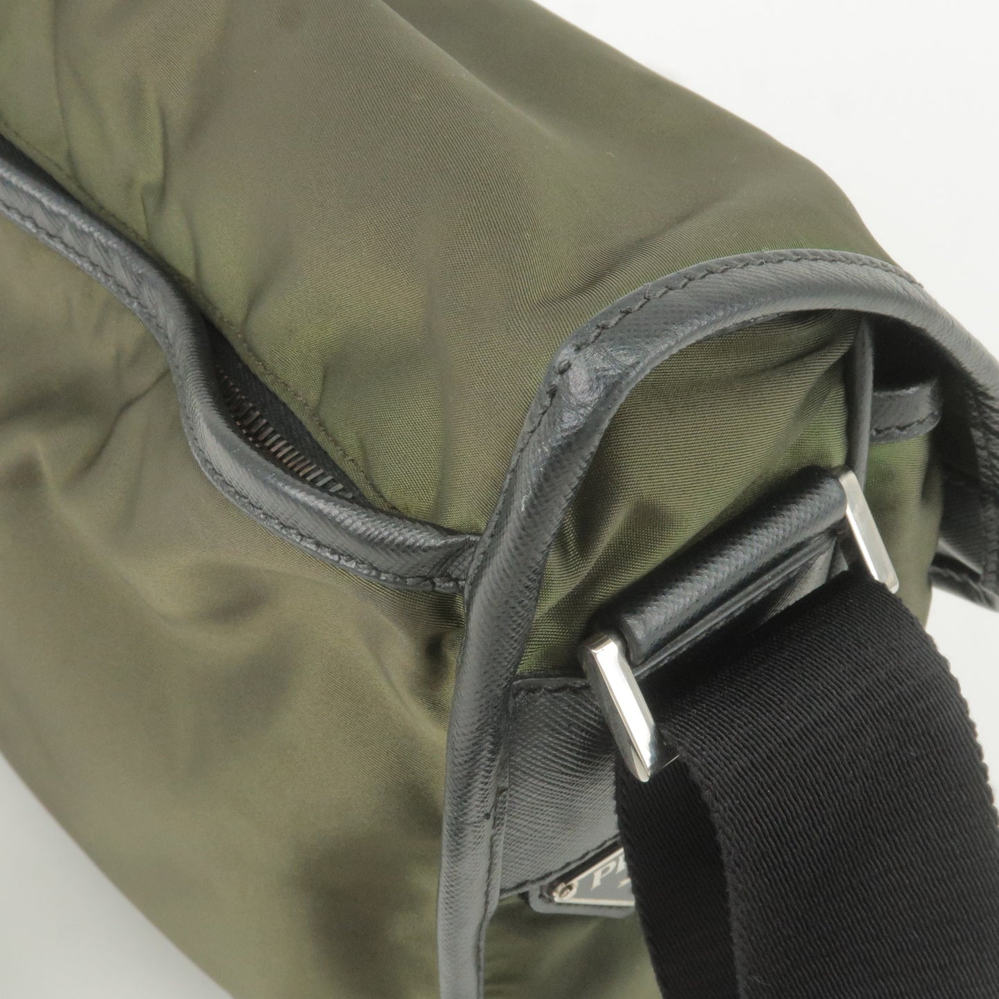 PRADA Logo Nylon Leather Shoulder Bag Crossbody Bag Khaki Black