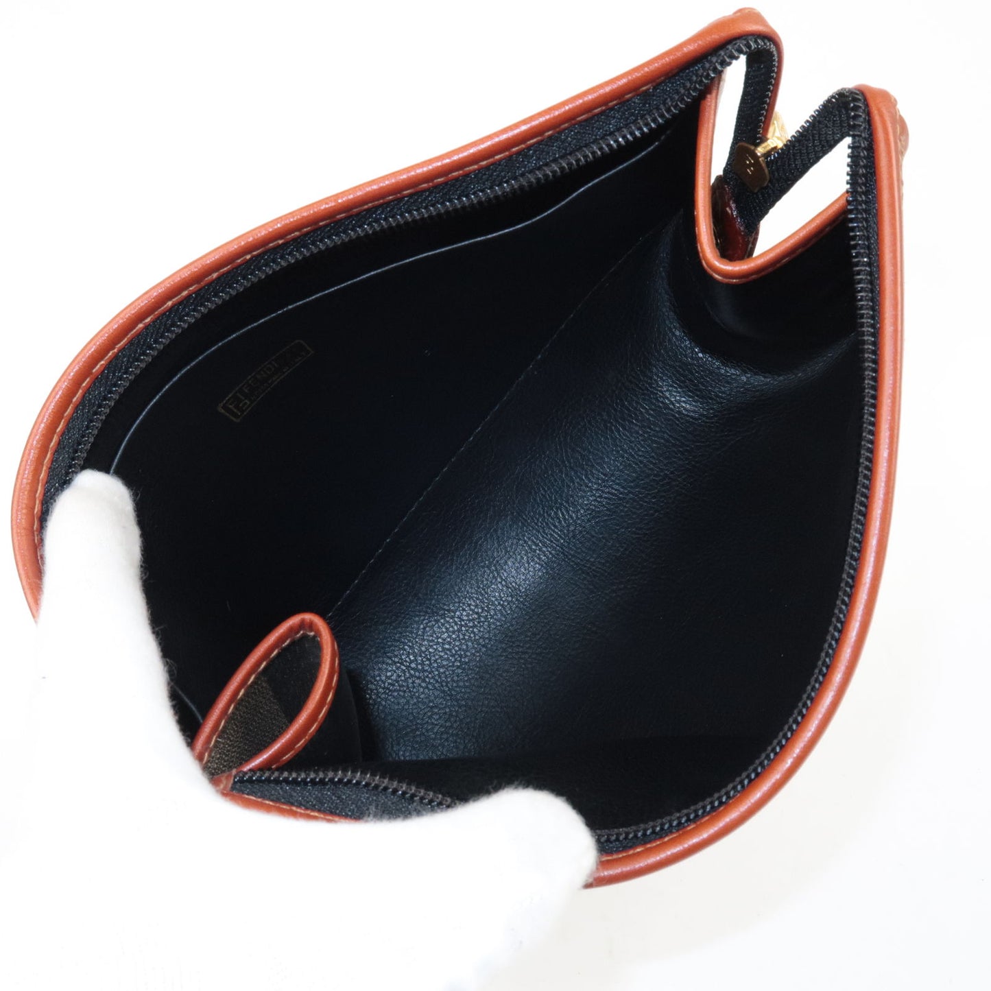 FENDI Pequin PVC Leather Second Bag Cluth Pouch Khaki Black Brown