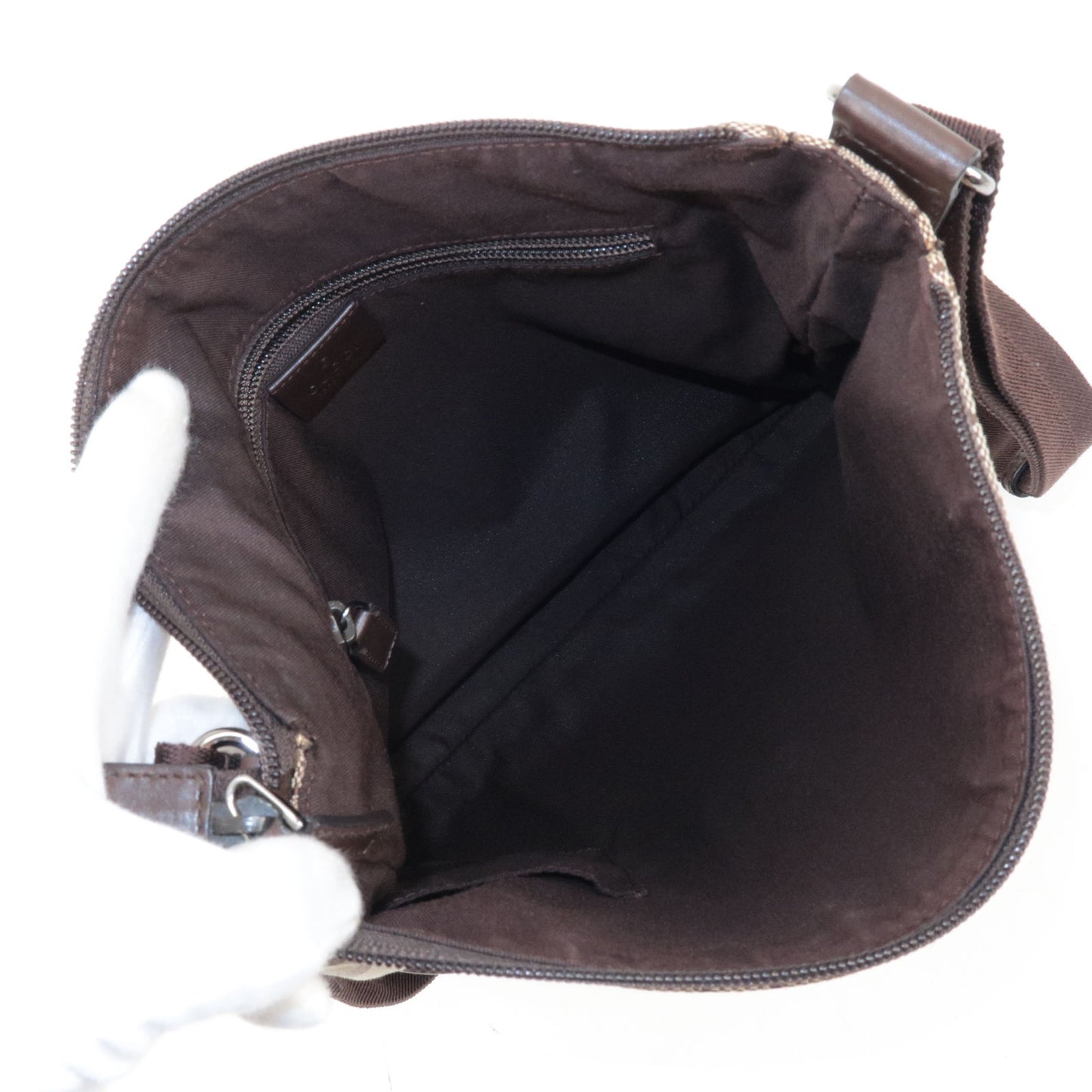 GUCCI GG Canvas Leather Shoulder Bag Beige Brown 145857