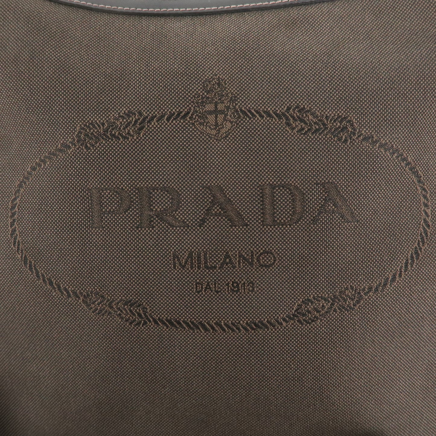 PRADA Logo Jacquard Leather Shoulder Bag Black Brown