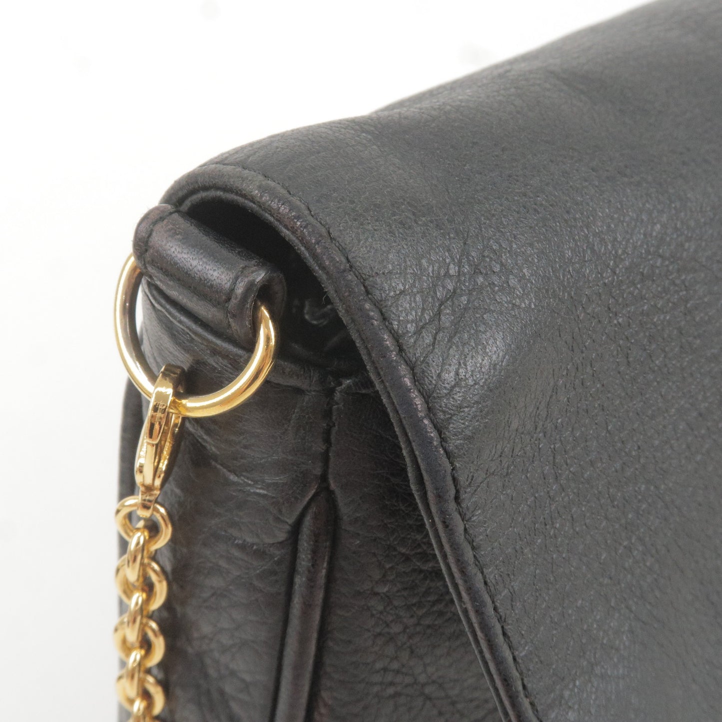 FENDI Leather Chain Shoulder Bag Purse Pouch Black 8M0276