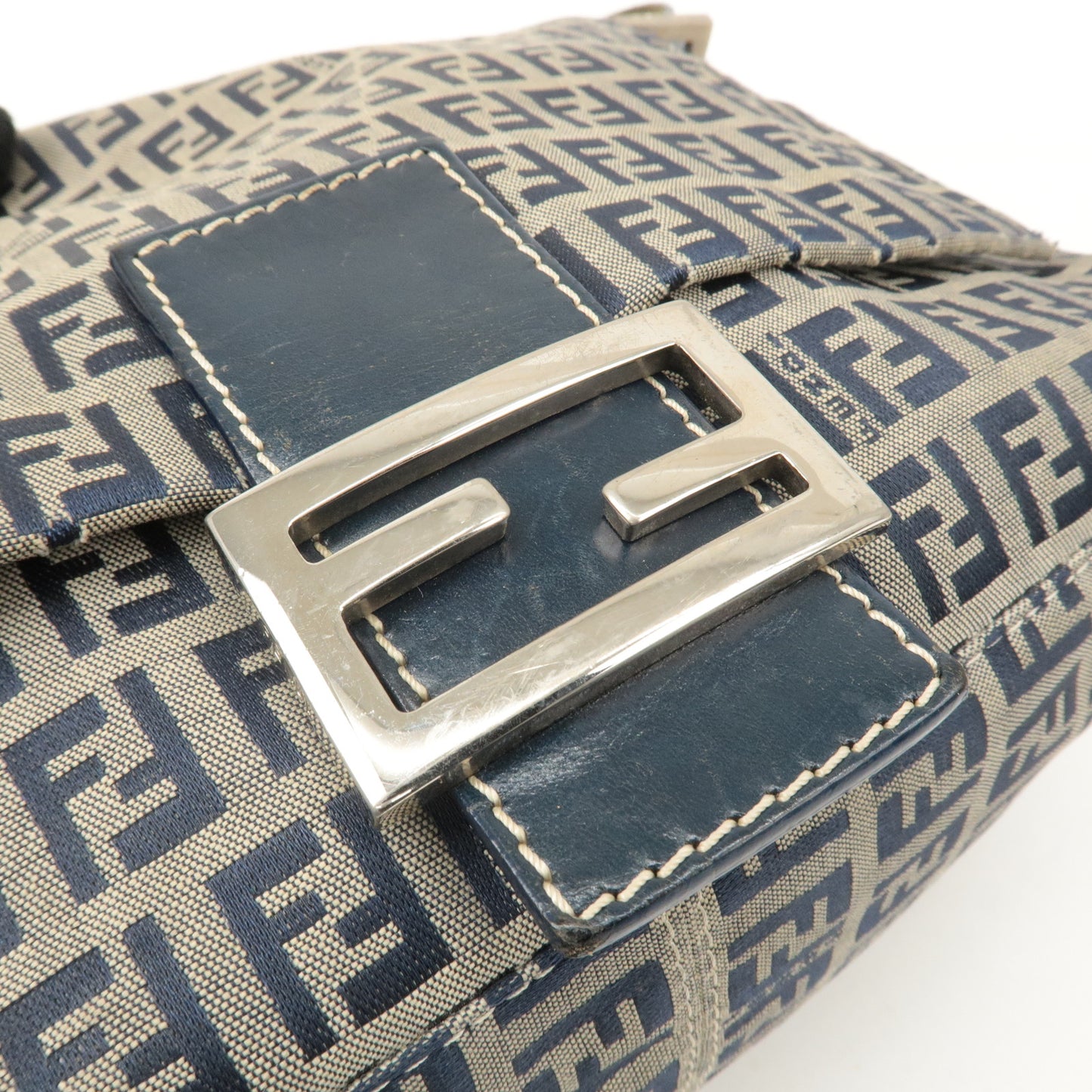 FENDI Mamma Baguette Zucchino Canvas Leather Shoulder Bag 26325