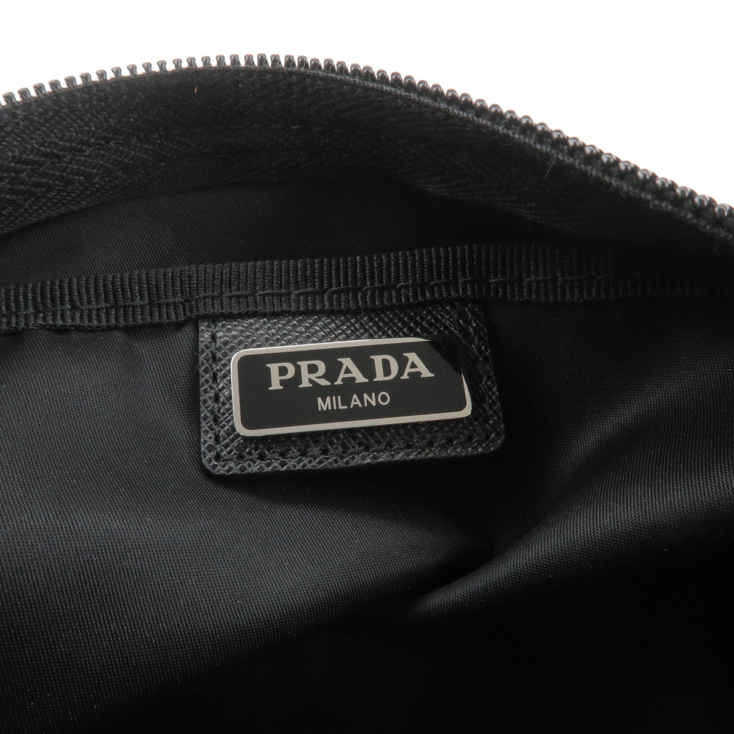 PRADA Logo Nylon Leather Pouch Clutch Bag NERO Black 1NA350