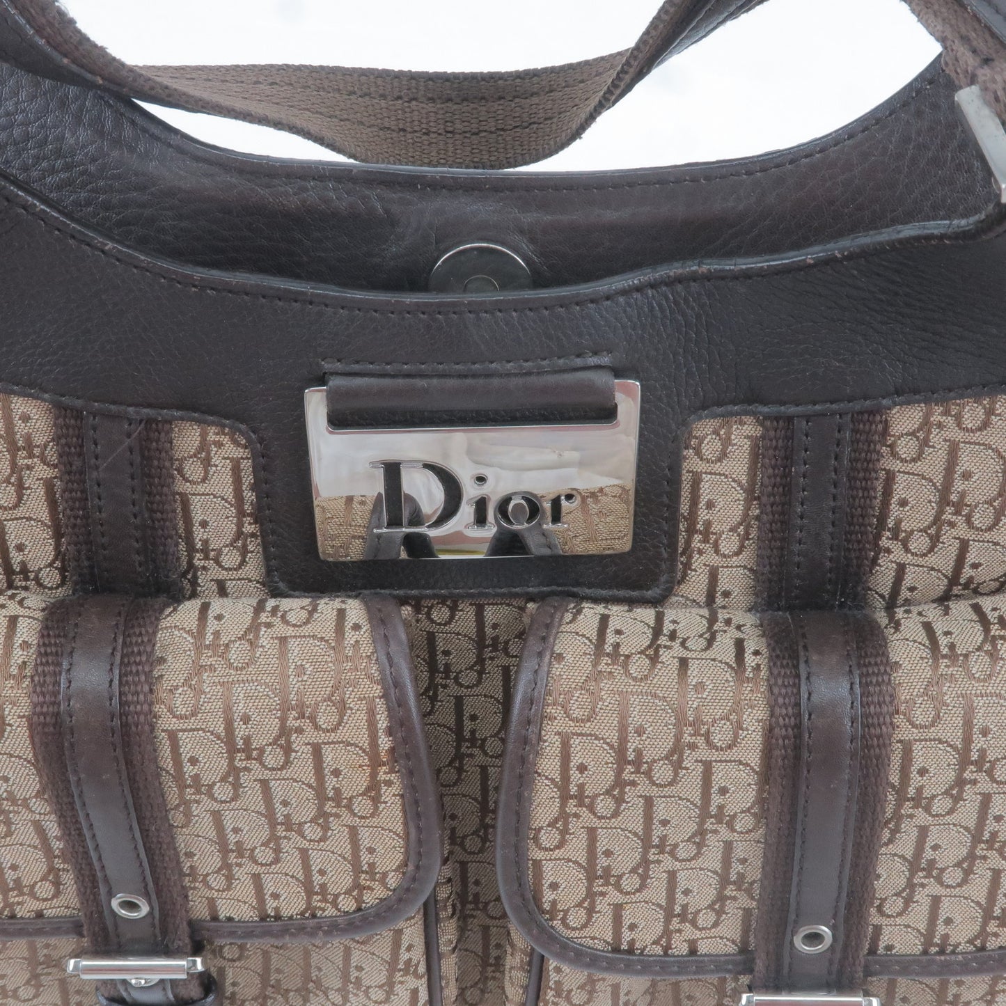 Christian Dior Trotter Canvas Leather Shoulder Bag Beige
