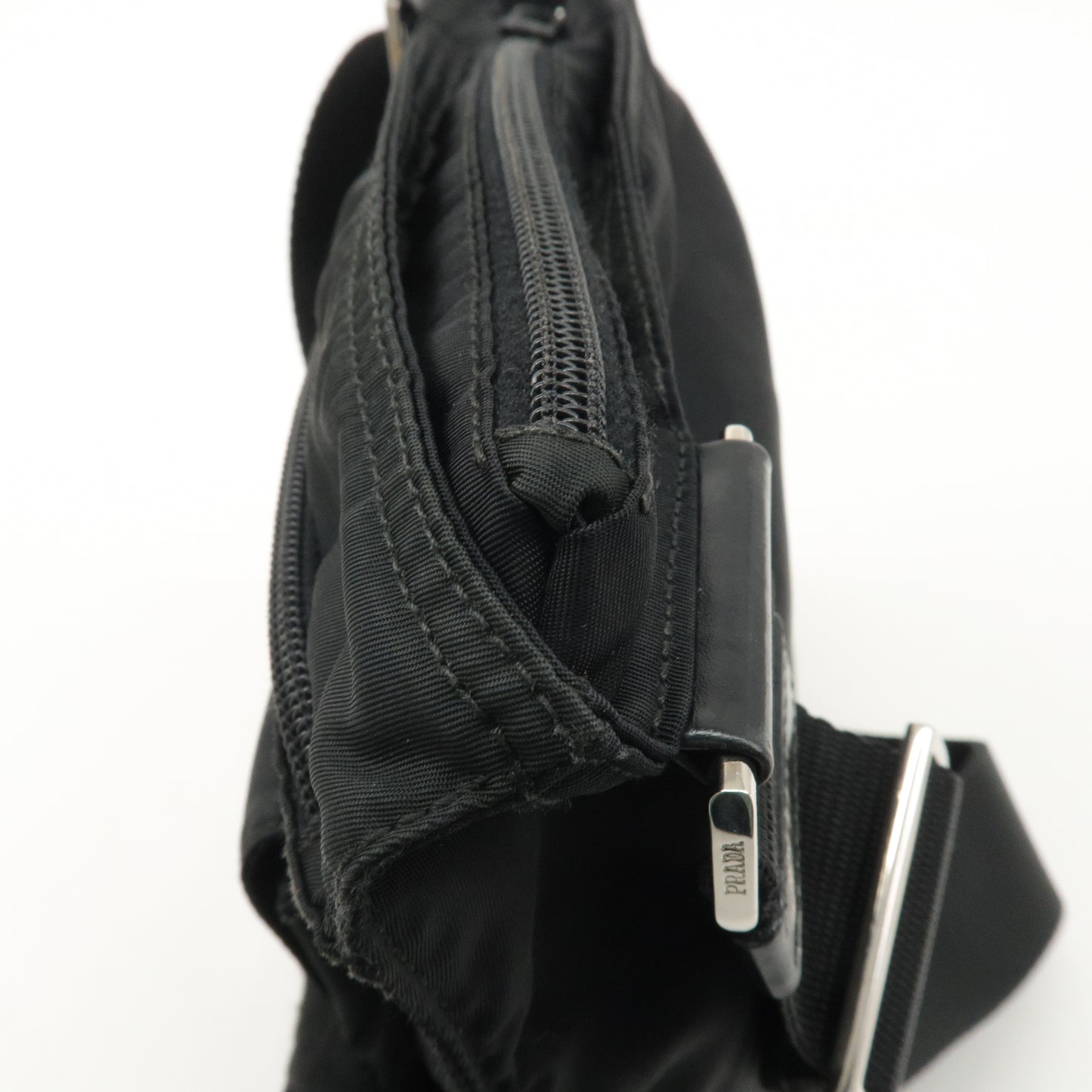 PRADA Logo Nylon Leather Shoulder Bag Crossbody Bag Black