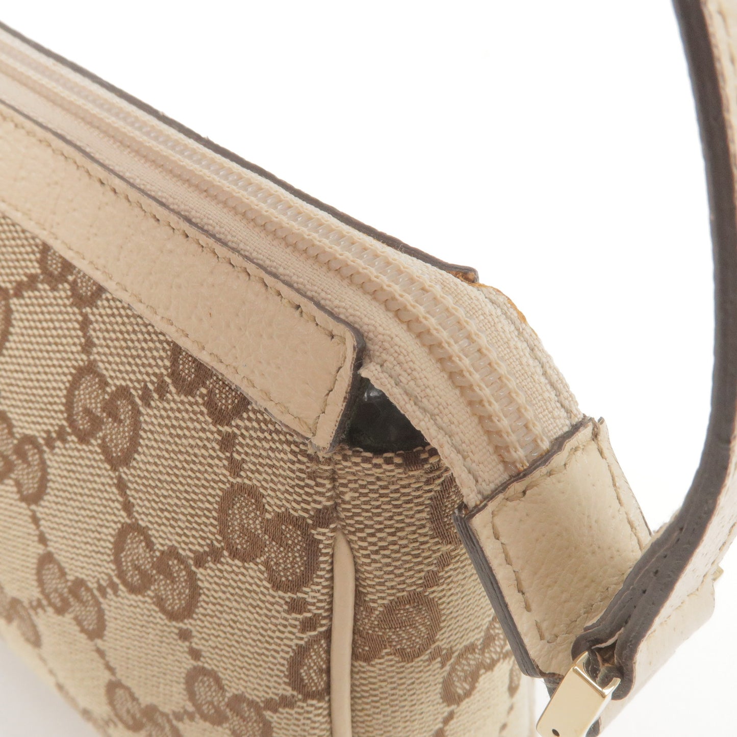 GUCCI Abbey GG Canvas Leather Hand Bag Pouch Beige 145750