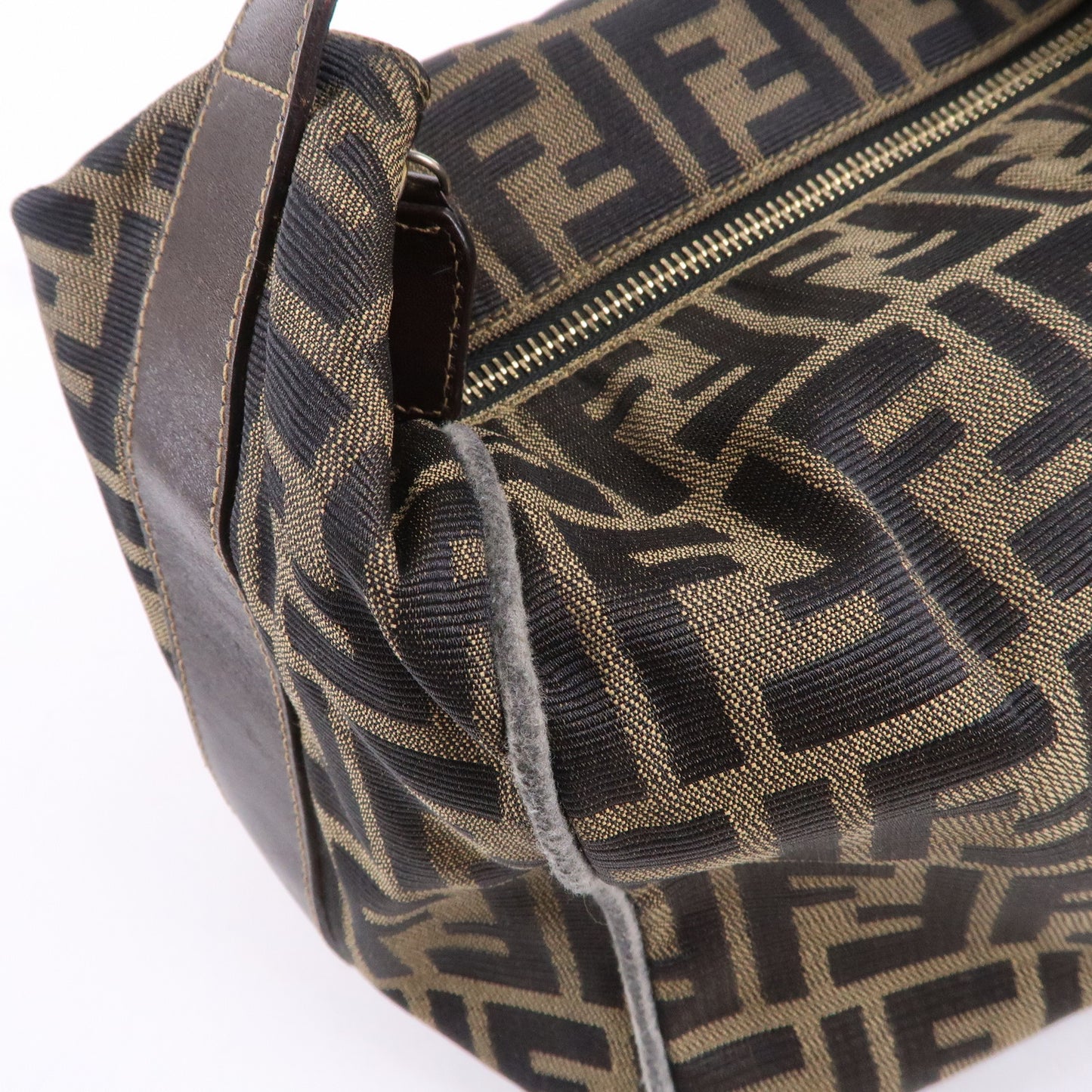 FENDI Zucca Canvas Leather Vanity Bag Khaki Black Brown 26348