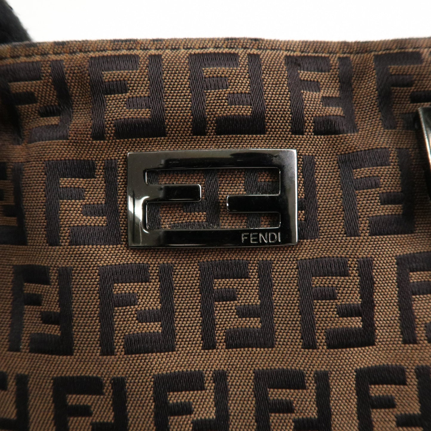 FENDI Zucchino Canvas Leather Hand Bag Brown Black 8BH133