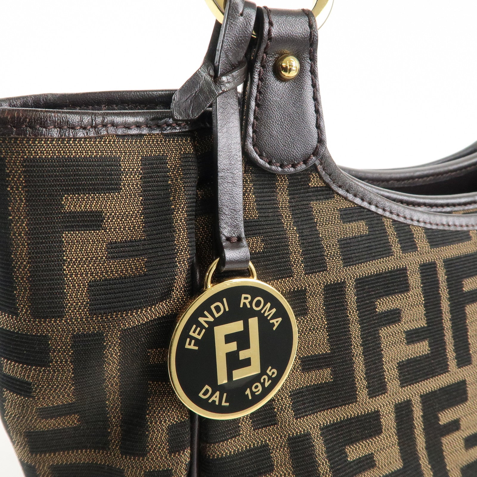 FENDI Zucca Canvas Leather Shoulder Bag Hand Bag Black 8BH156