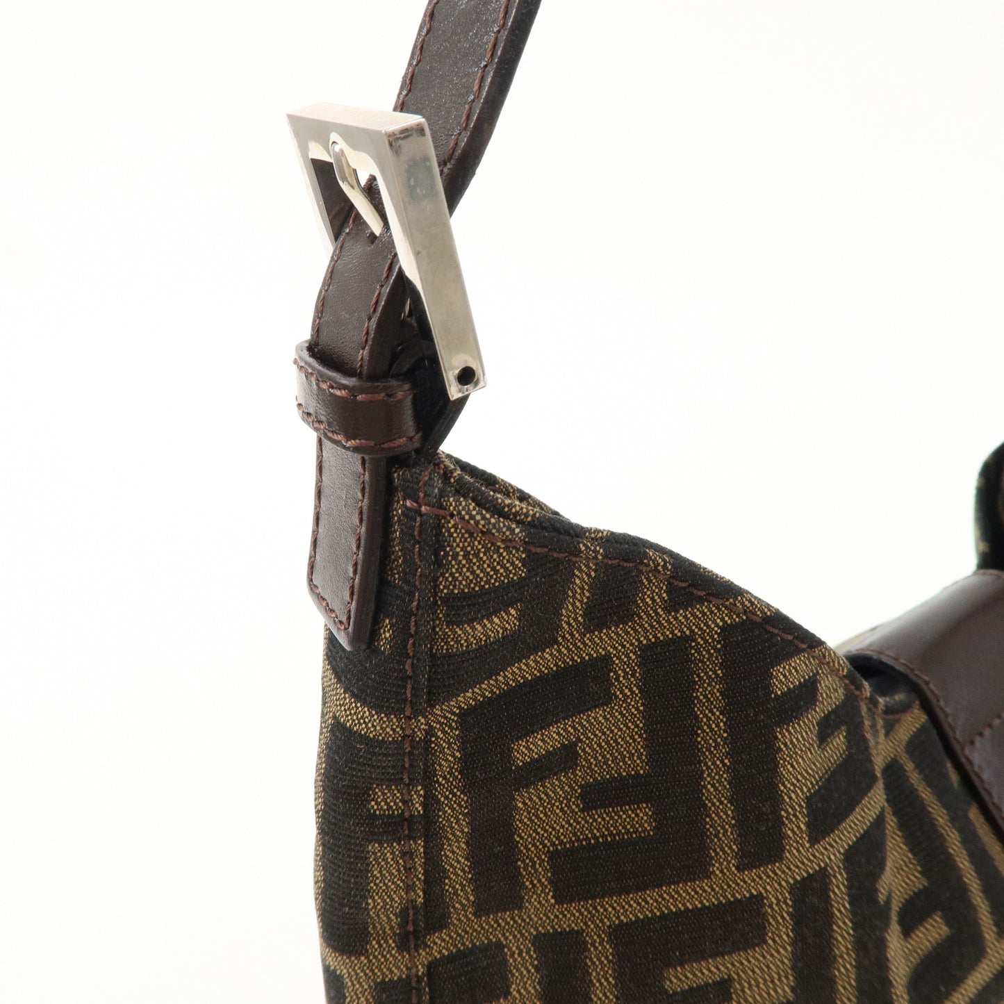 FENDI Zucca Canvas Leather Shoulder Bag Brown Black 265690