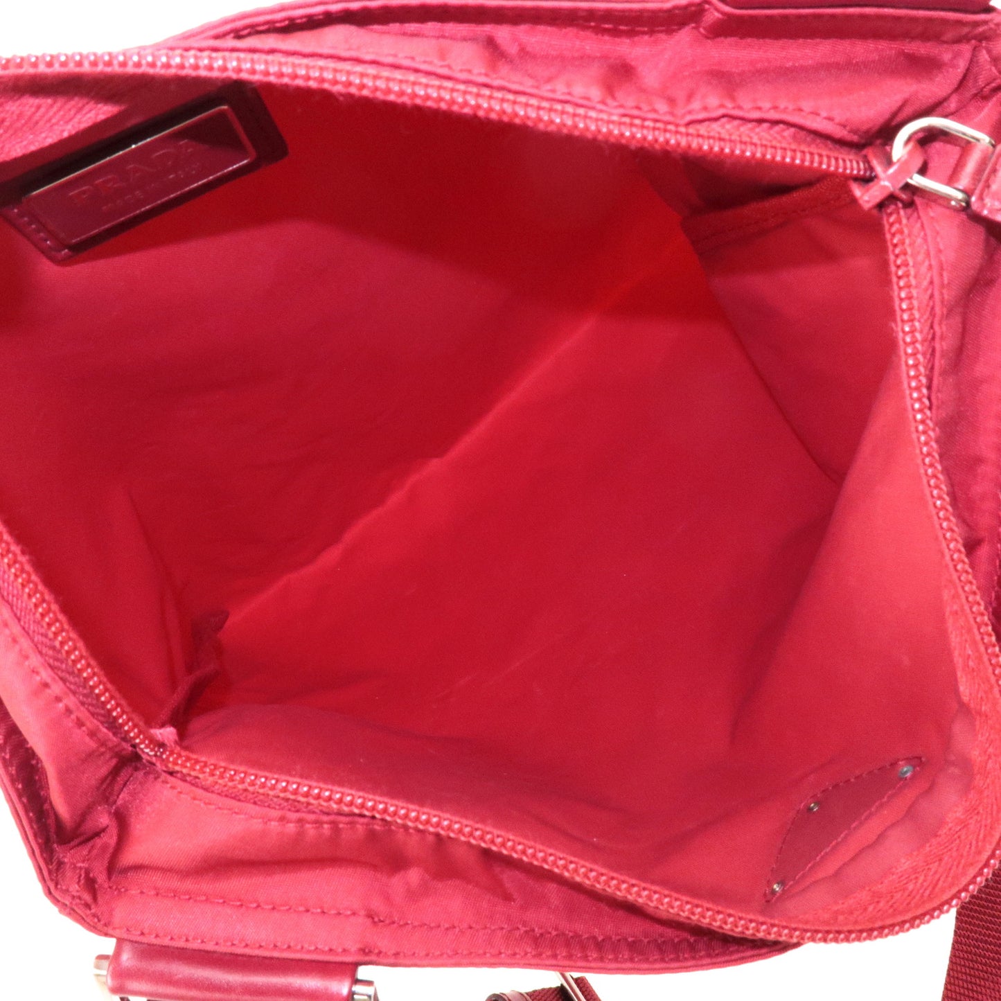 PRADA Logo Nylon Leather Shoulder Bag Crossbody Bag Red