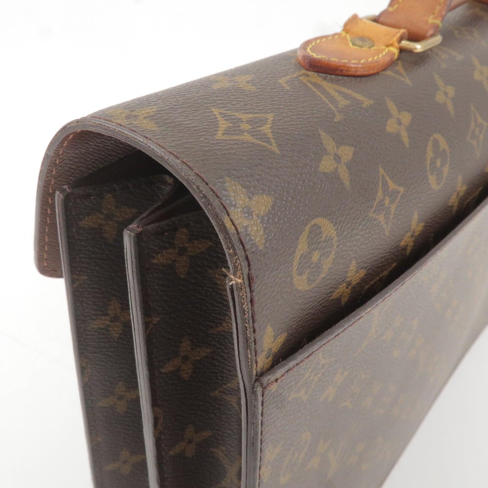 LOUIS VUITTON Vtg Briefcase Monogram Shoulder Bag Business Bag Mens Leather  Case