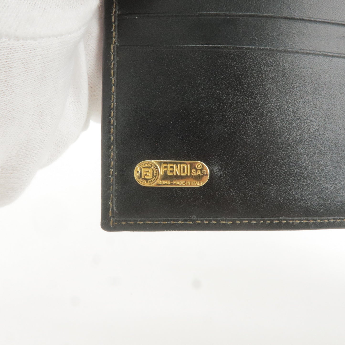 FENDI Pequin PVC Leather Double Snap Wallet Khaki Black 01695