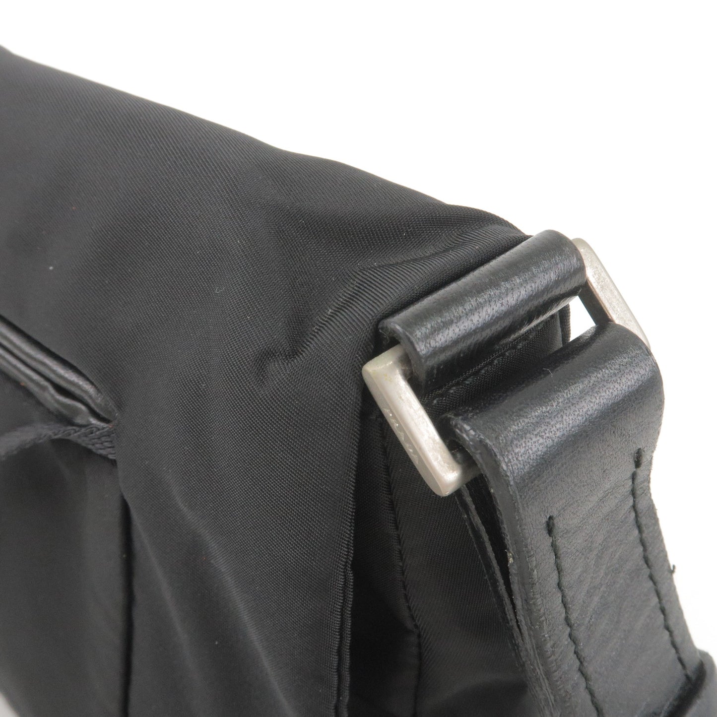 PRADA Logo Nylon Leather Shoulder Bag NERO Black B9717