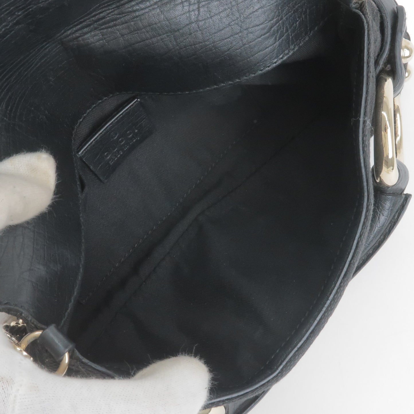 GUCCI Sherry Horsebit GG Canvas Leather Shoulder Bag Black 131470