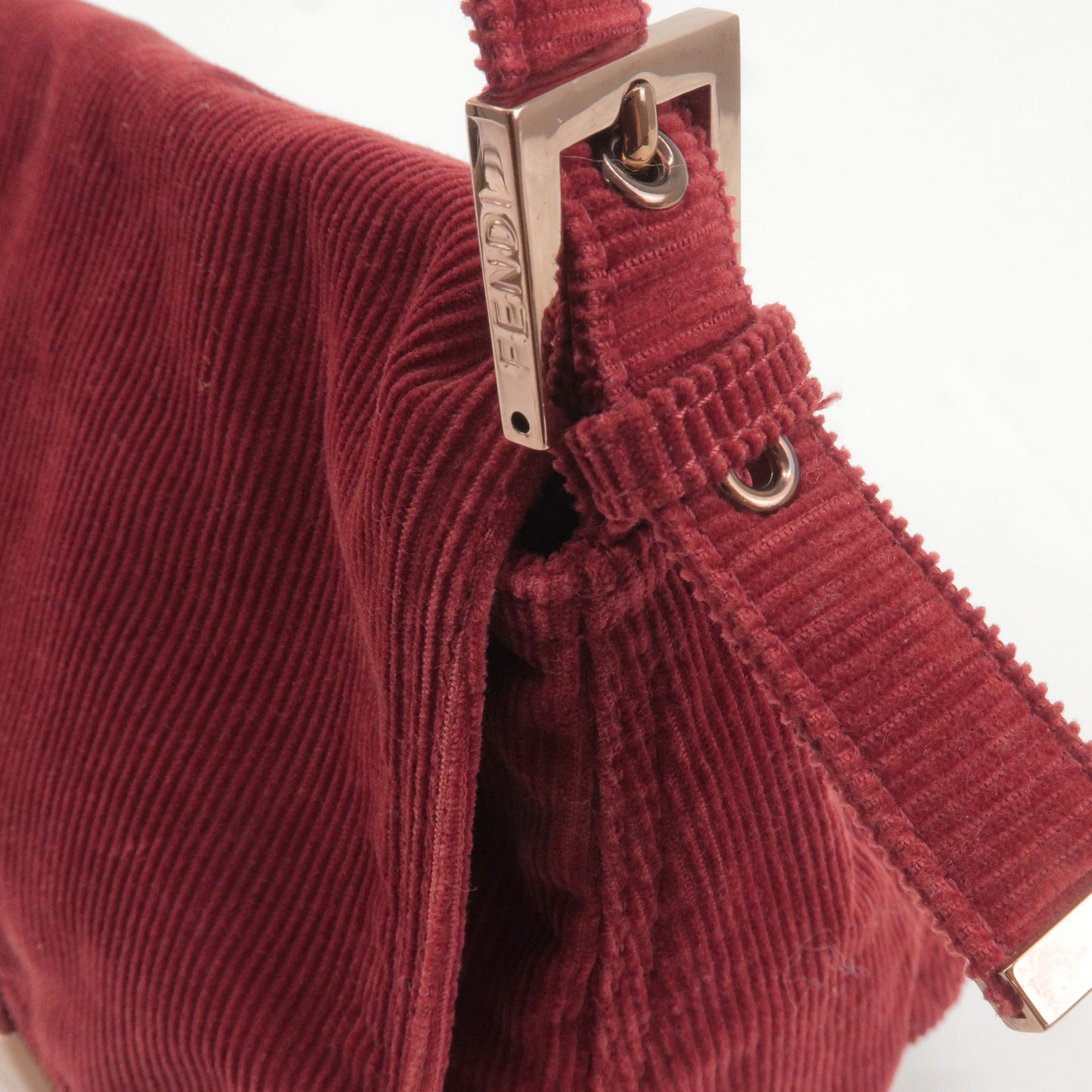 FENDI Corduroy Mamma Baguette Shoulder Bag Red 8BR001