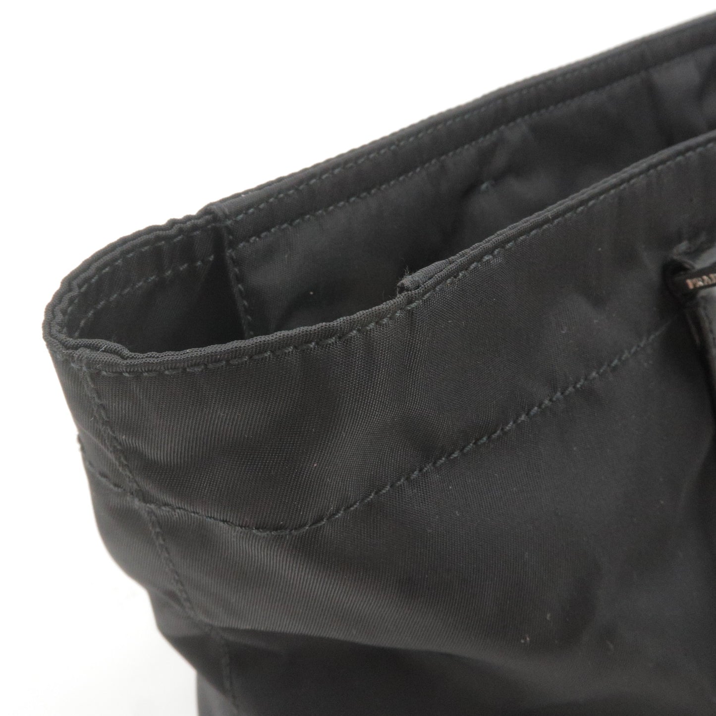 PRADA Logo Nylon Leather Tote Bag Hand Bag NERO Black
