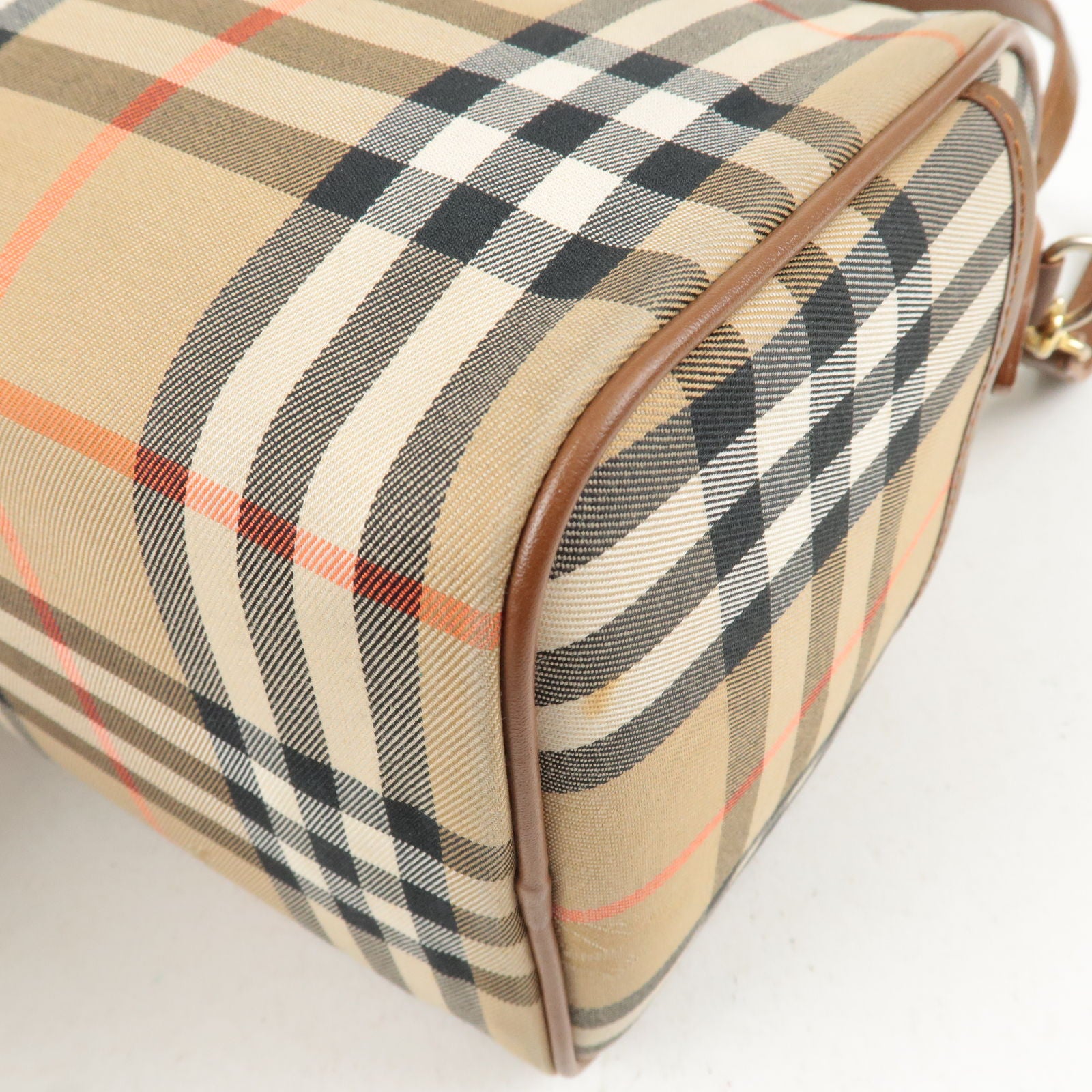 BURBERRY-Nova-Plaid-Canvas-Leather-2Way-Mini-Boston-Bag-BeigeBrown