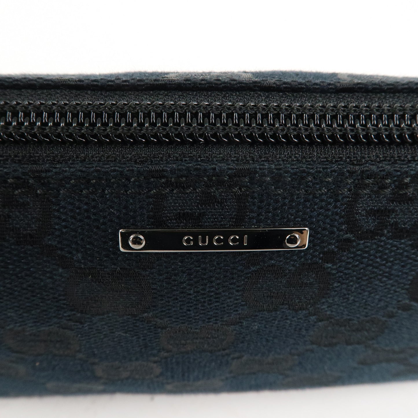 GUCCI Boat Bag Sherry GG Canvas Leather Pouch Black 141809