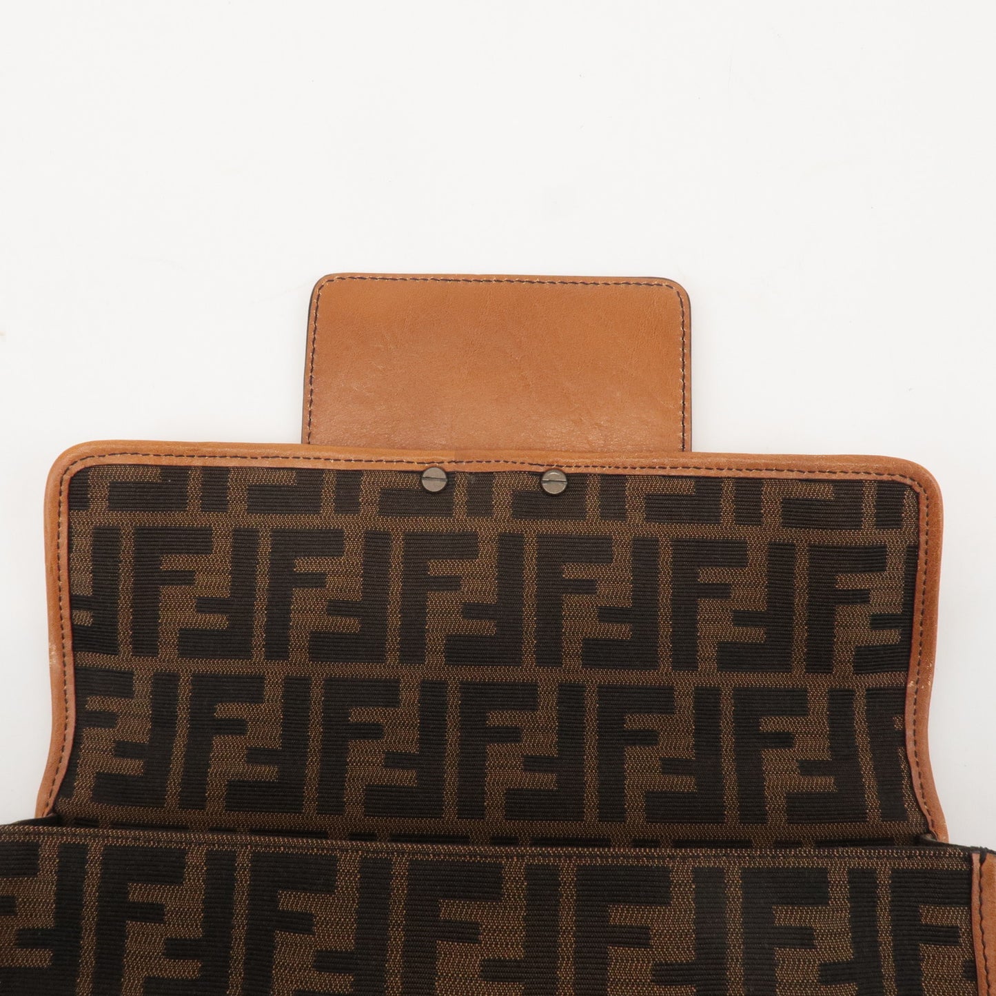 FENDI Zucca Canvas Leather Shoulder Bag Khaki Black Brown 8BR553