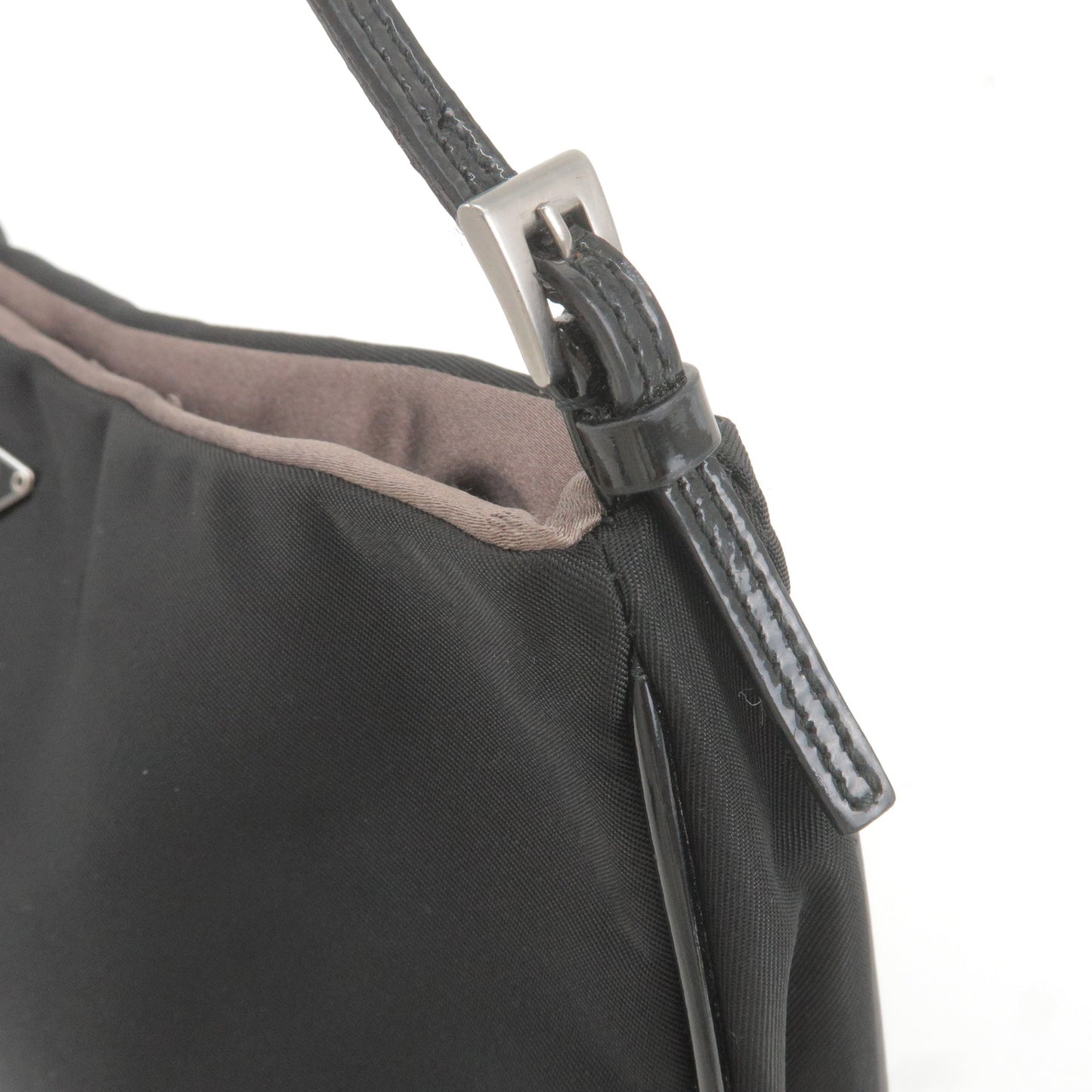 PRADA Logo Nylon Enamel Shoulder Bag Purse Hand Bag Black
