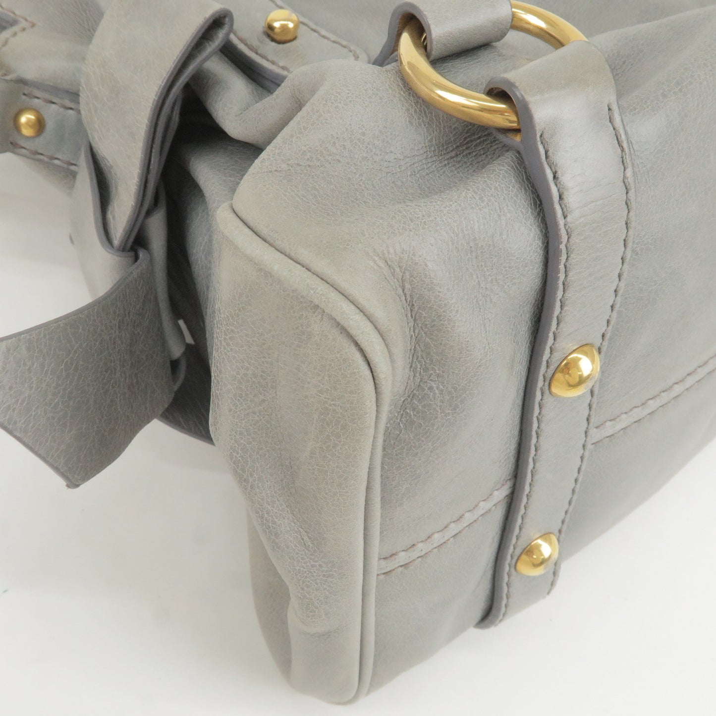 MIU MIU Logo Leather 2Way Bag Shoulder Bag Hand Bag Gray