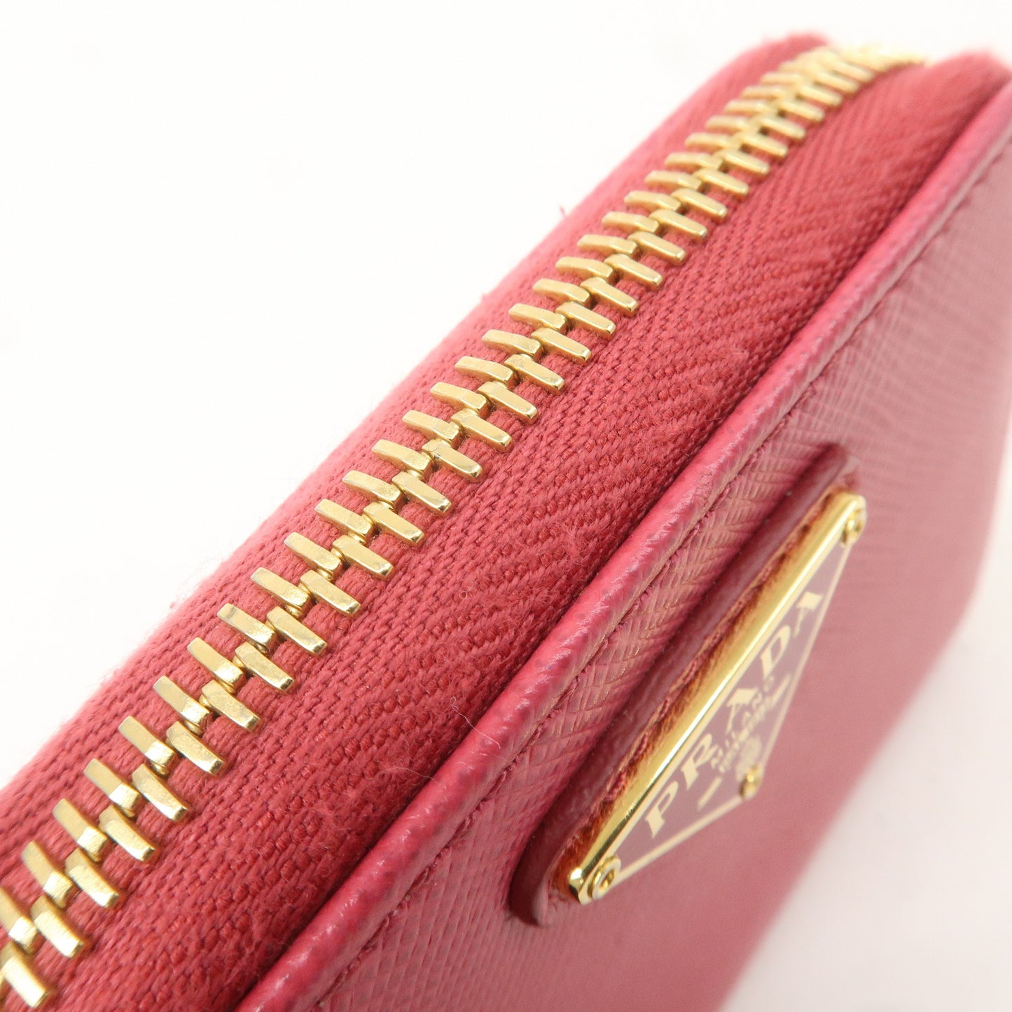 PRADA Logo Leather Zip Round Coin Case Card Case Pink