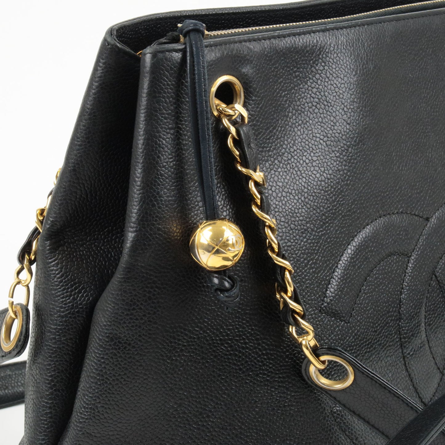 CHANEL Caviar Skin Chain Shoulder Bag Black Gold Hardware