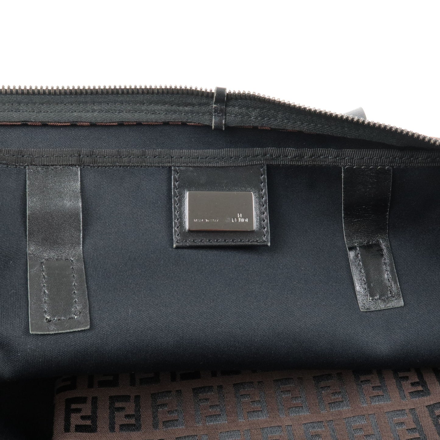 FENDI Zucchino Canvas Leather Shoulder Bag Brown Black 8BH031