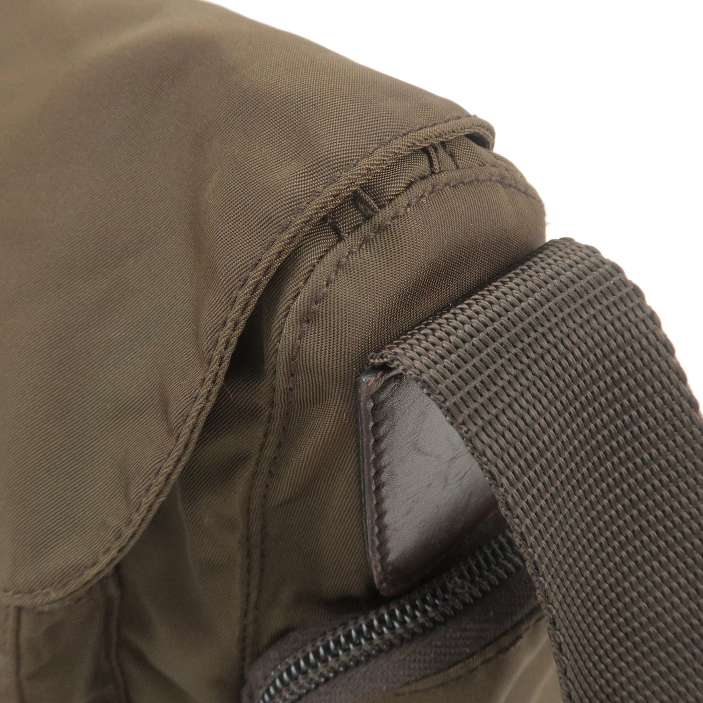 PRADA Logo Nylon Leather Shoulder Bag Crossbody Bag Khaki
