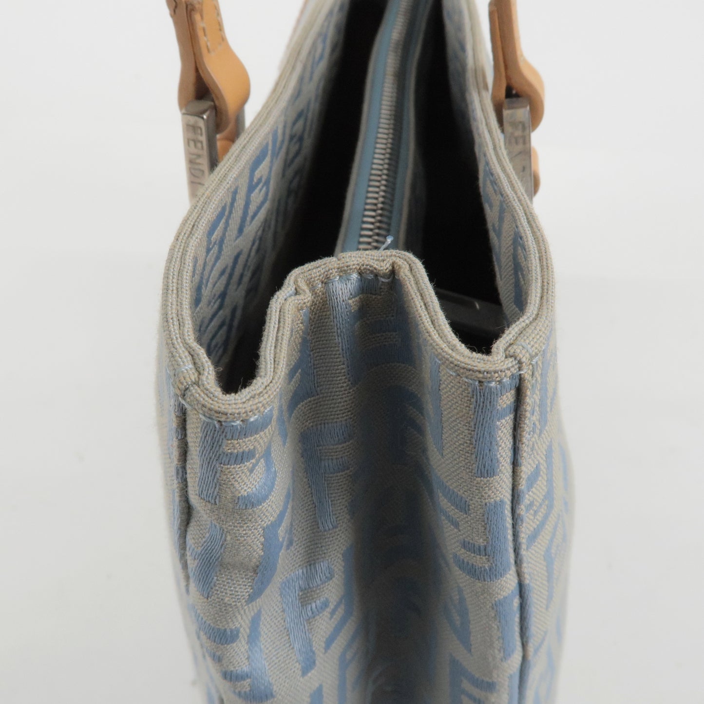 FENDI Zucchino Canvas Leather Hand Bag Light Blue 8BH072