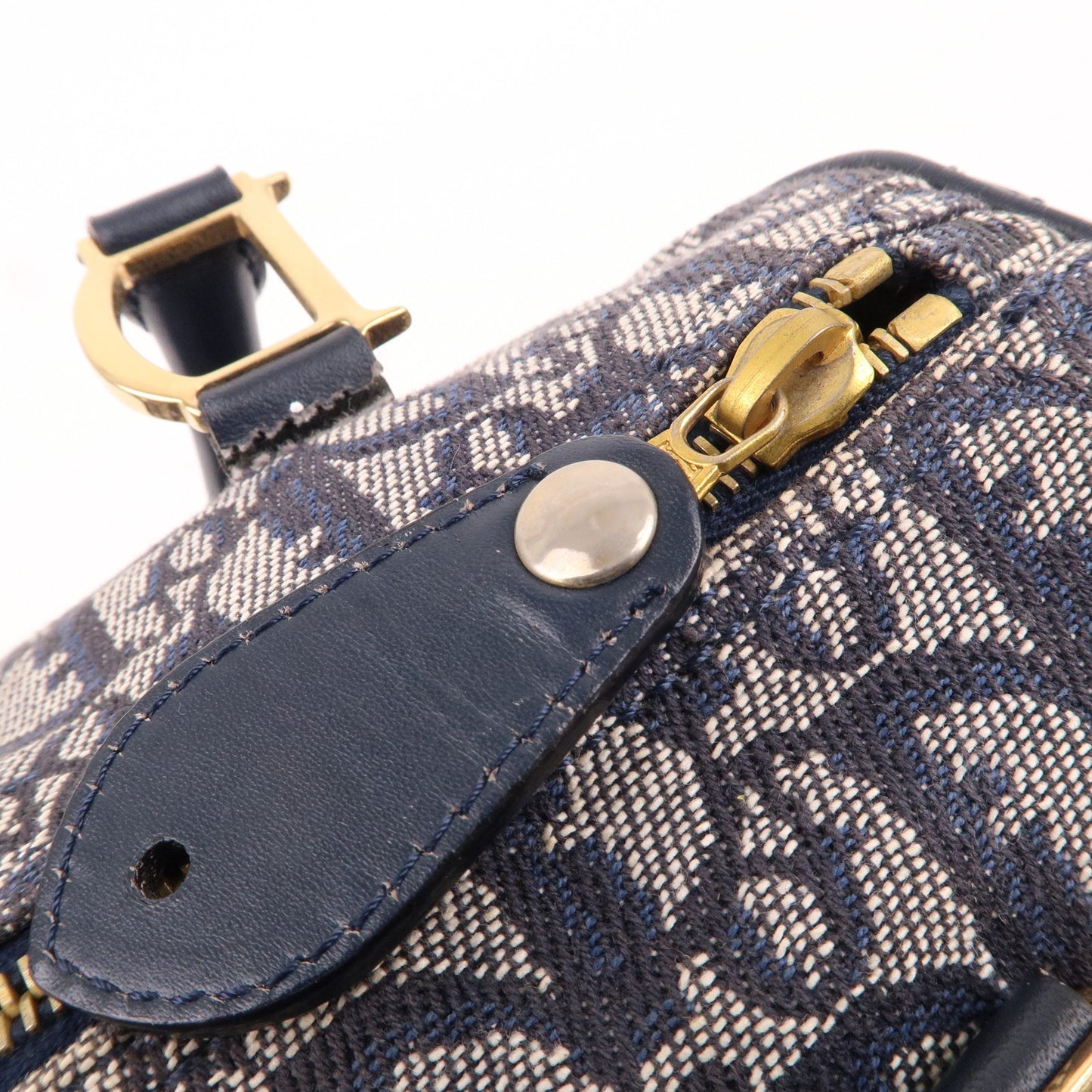 Christian Dior Trotter Canvas Leather Mini Boston Bag Navy