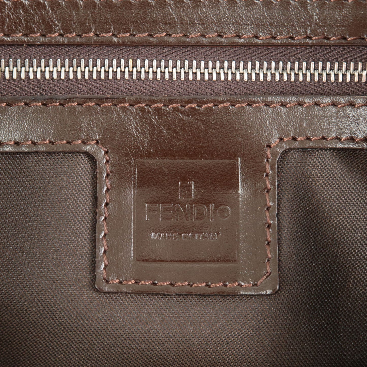 FENDI Mamma Baguette Zucca Canvas Leather Shoulder Bag Brown 26424
