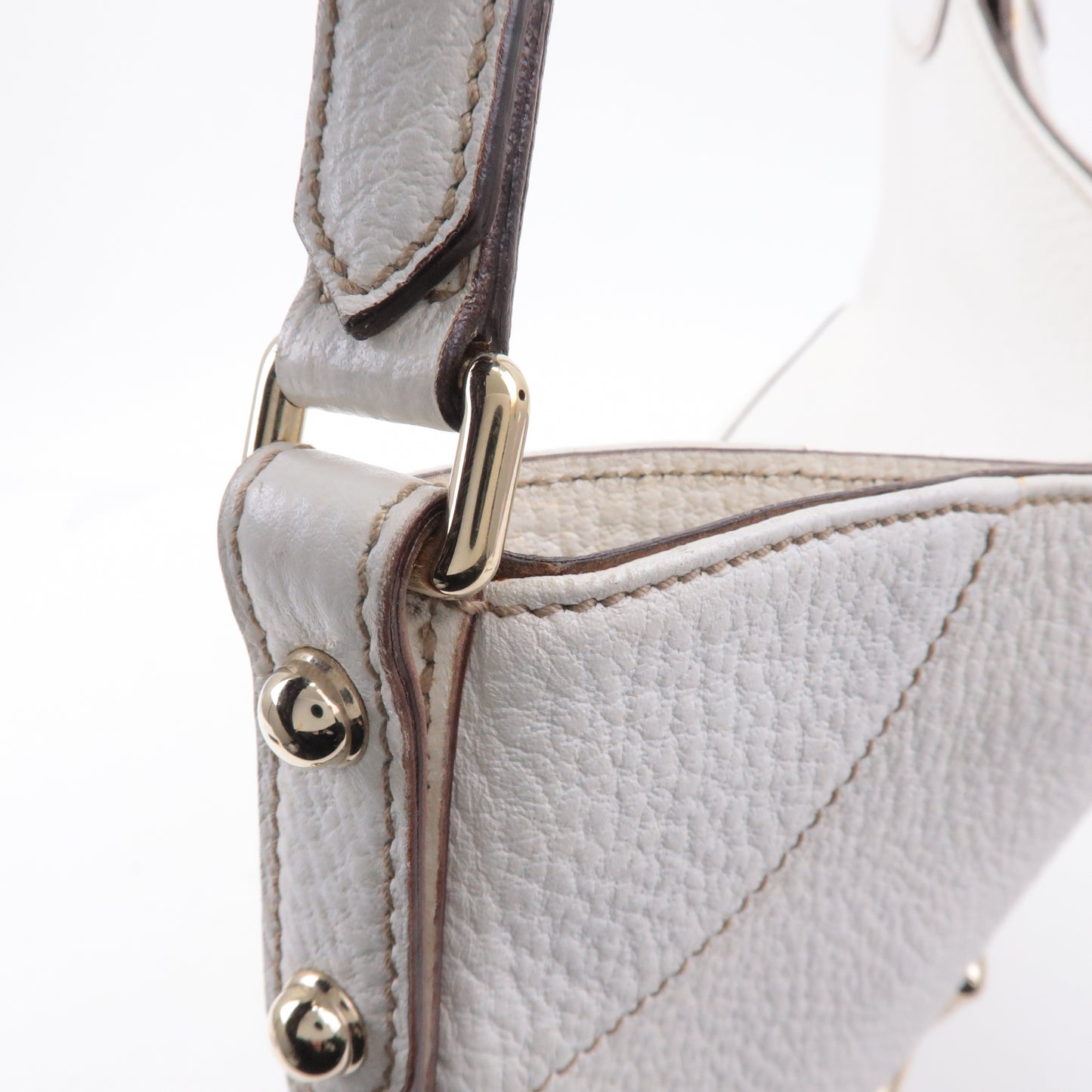 GUCCI Horsebit GG Canvas Leather Shoulder Bag White 137386