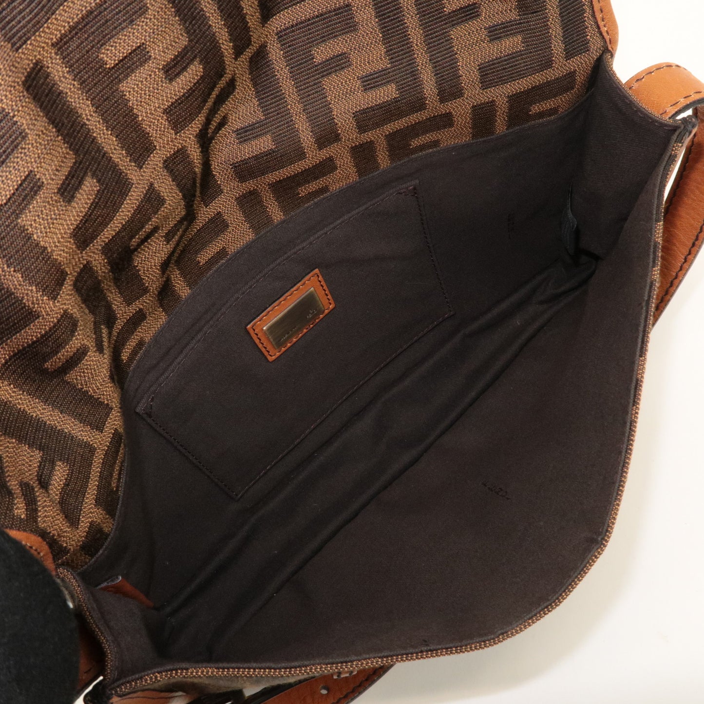 FENDI Zucca Canvas Leather Shoulder Bag Khaki Black Brown 8BR553