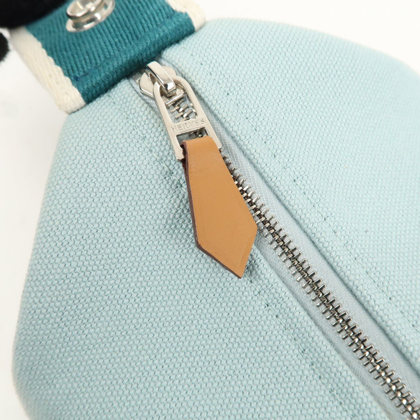 HERMES Bride A Brac PM Canvas Leather Hand Bag Pouch Light Blue