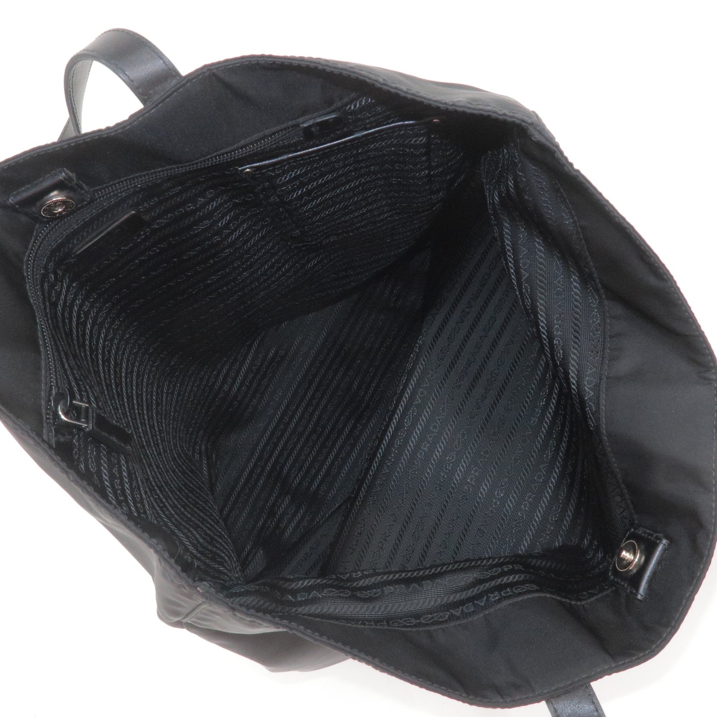 PRADA Logo Nylon Leather Tote Bag Black BR4263