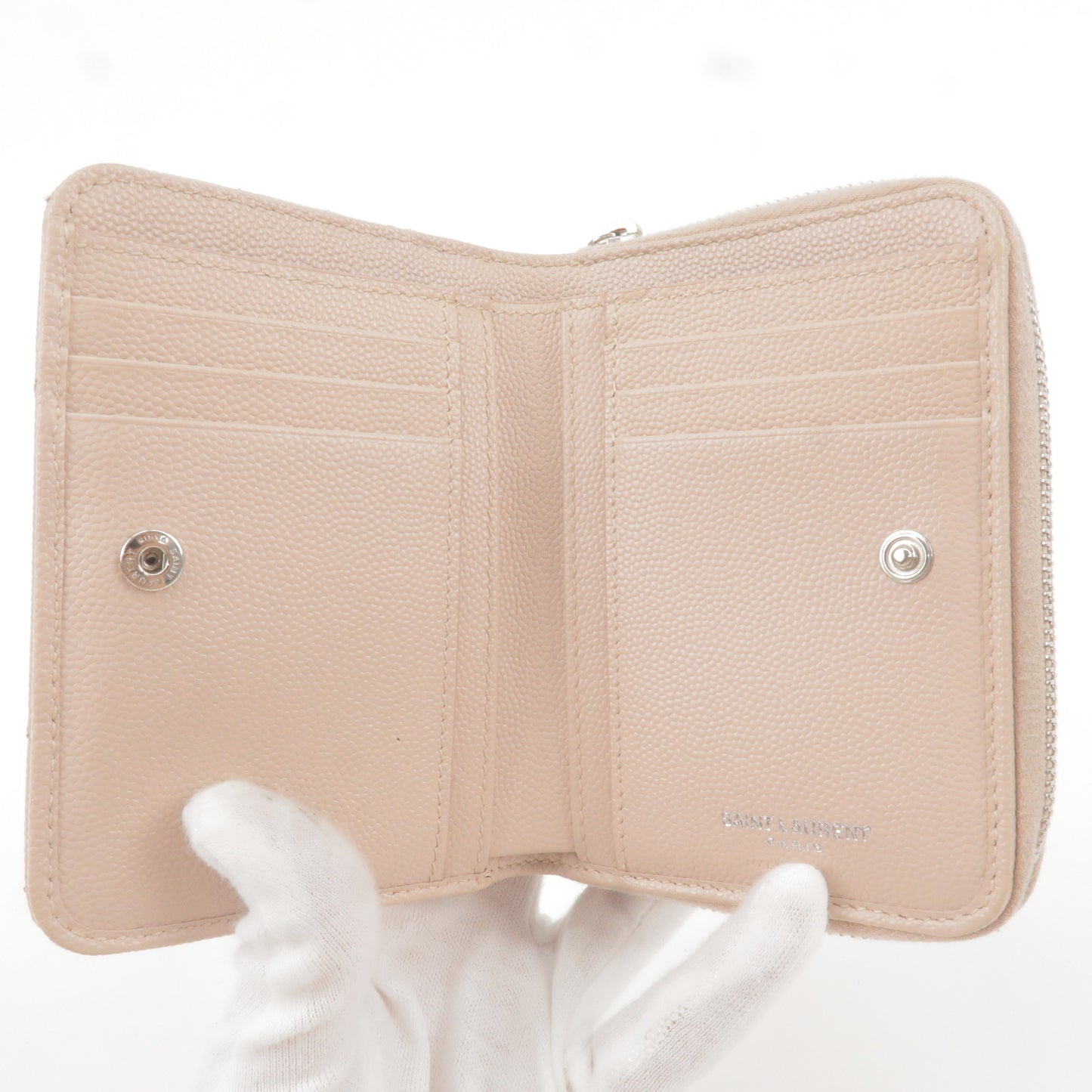 Saint Laurent PARIS YSL Leather Bi-Folded Wallet Beige 403723
