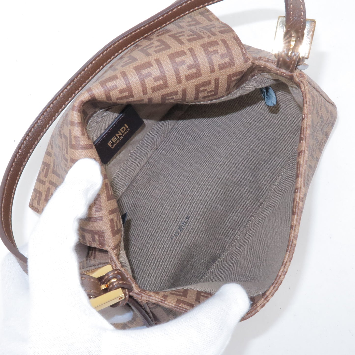 FENDI Zucchino PVC Leather Mamma Baguette Hand Bag Purse Beige Brown