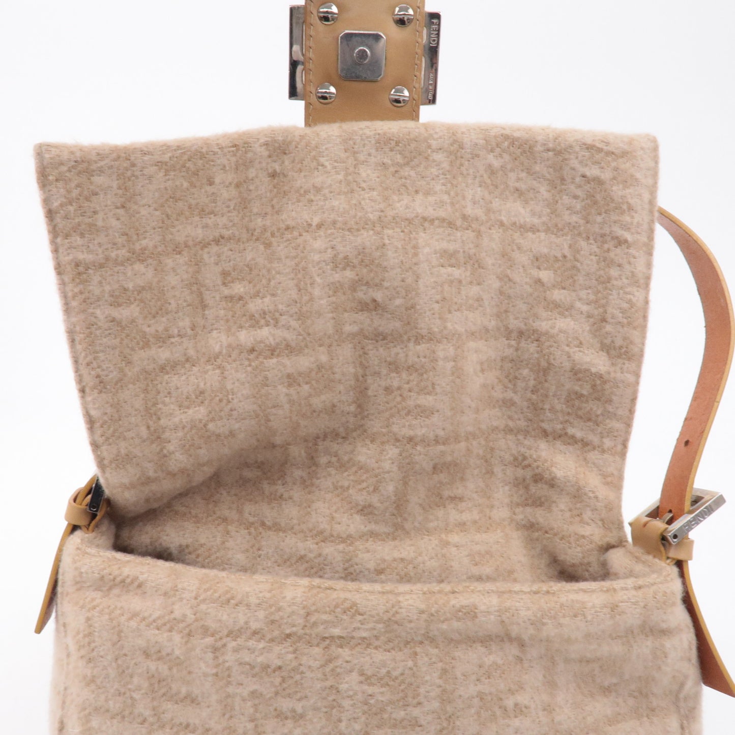 FENDI Mamma Baguette Zucca Wool Leather Shoulder Bag 26325