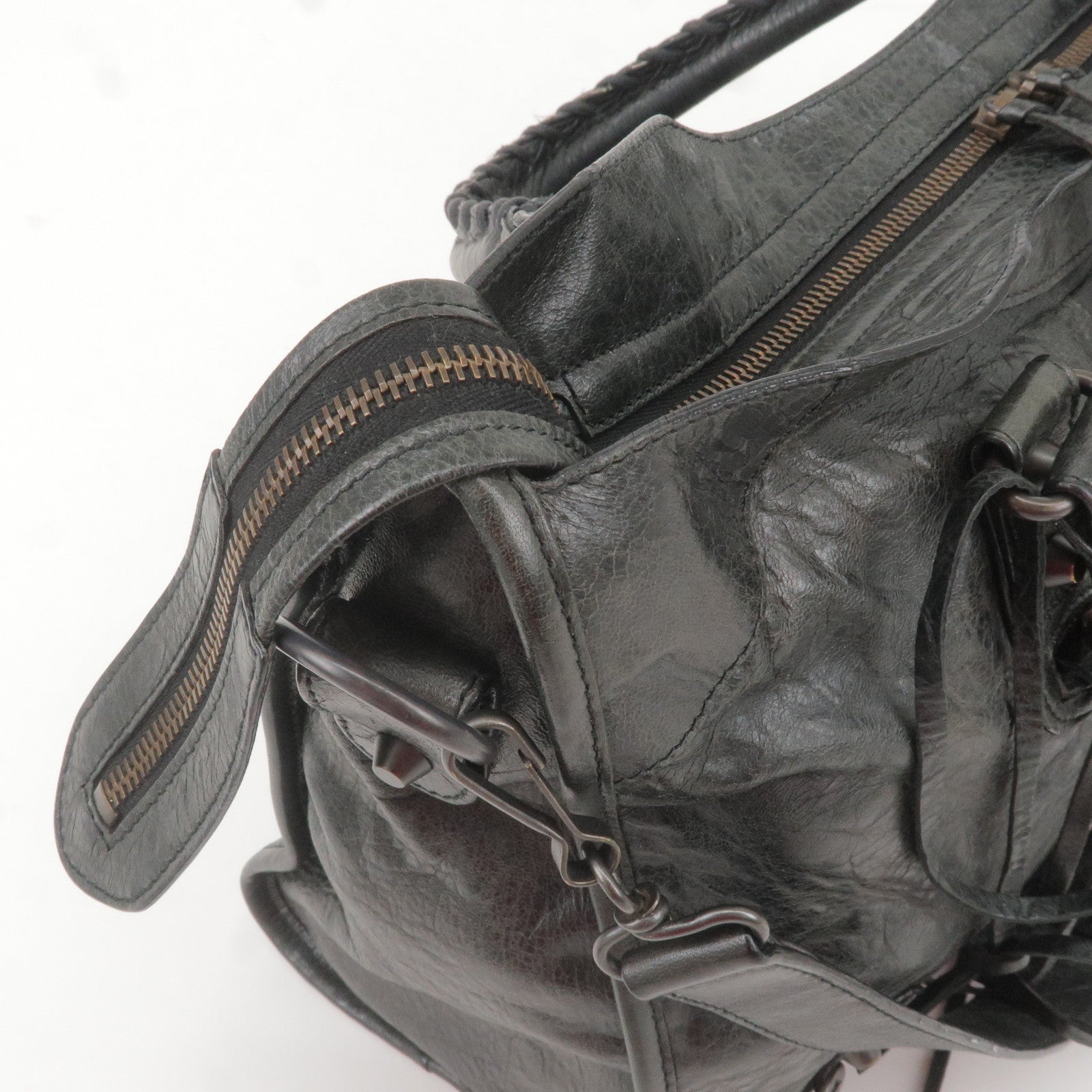 Balenciaga The City Leather 2way handbag Green 115748 With mirror
