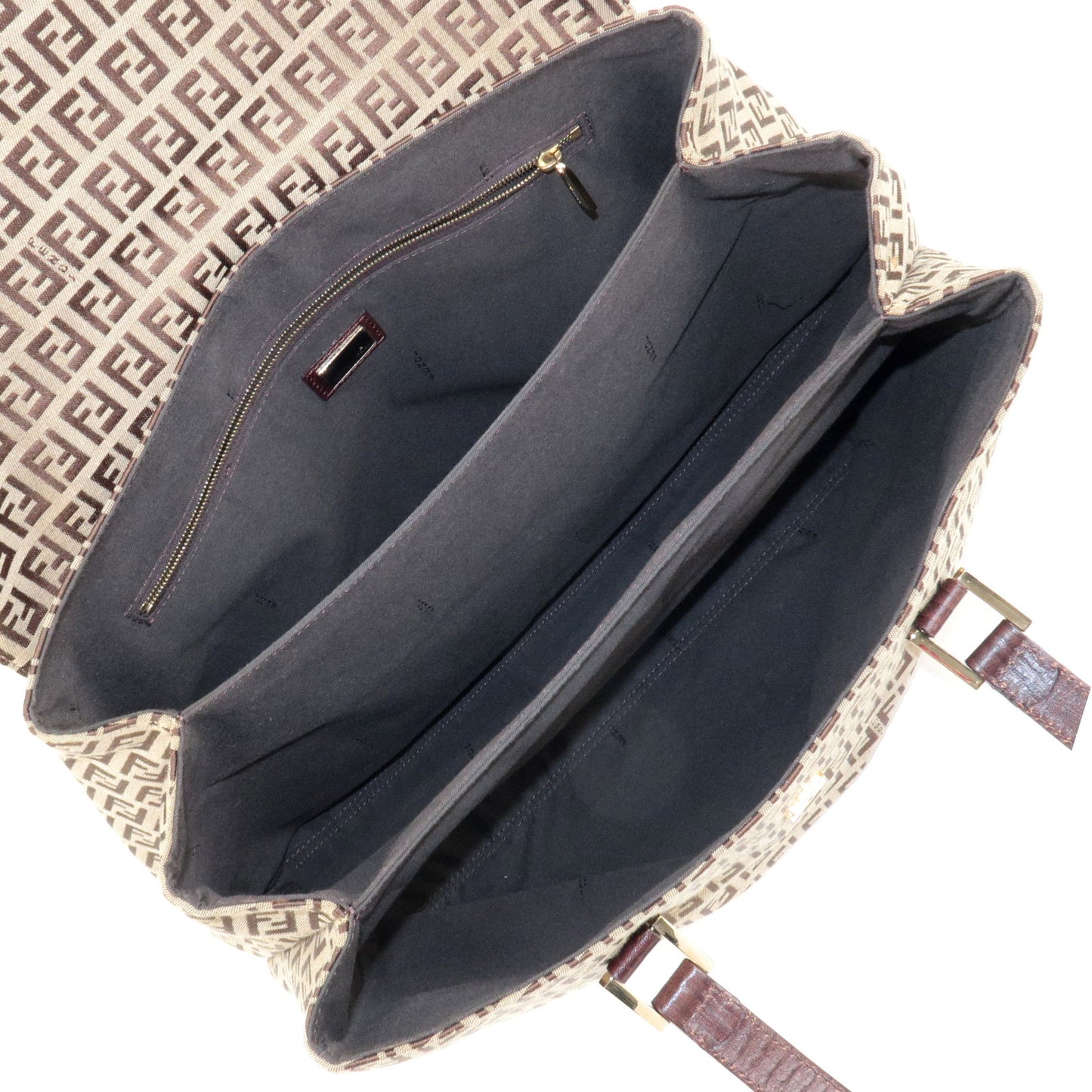 FENDI Zucchino Canvas Leather Shoulder Bag Beige Brown 8BN188