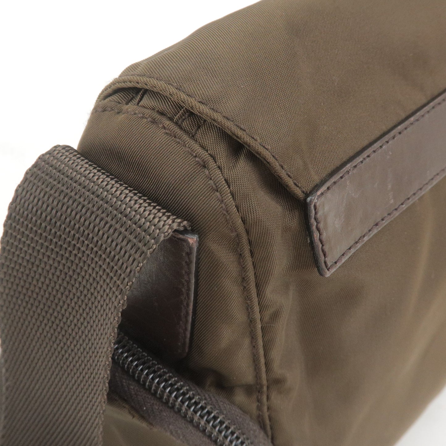 PRADA Logo Nylon Leather Shoulder Bag Crossbody Bag Khaki